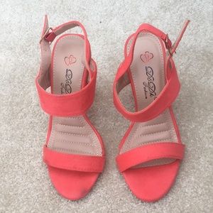 Coral suede heels